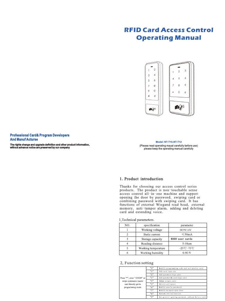 RFID Access Control System Manual | PDF | Access Control | Password