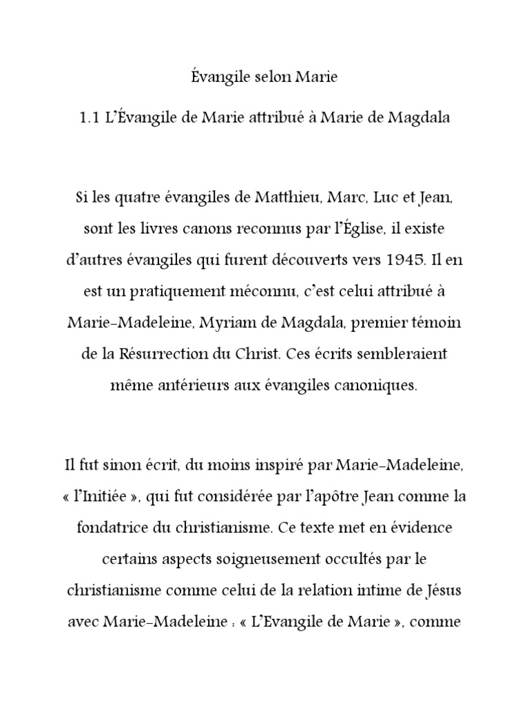 Le Manuscrit De Marie Madeleine Pdf Gratuit Évangile Selon Marie | PDF | Marie Madeleine | Le gospel