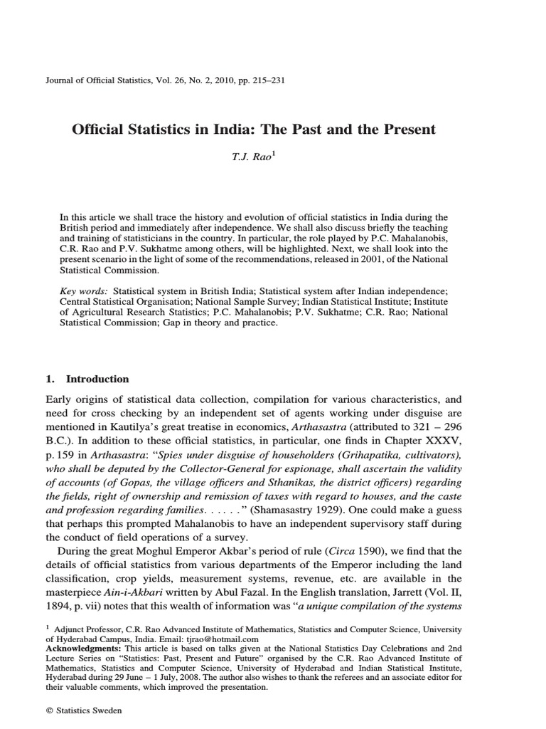 Evolution of Official Statistics in India | PDF | Census | Official ...