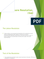 The Lahore Resolution, 1940: Fccu PKST 101 Hafsa Arooj