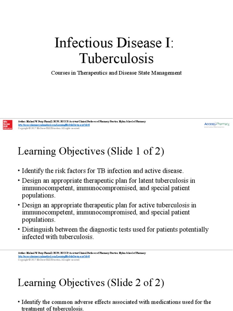Infectious Disease I - 16 (1) - Tuberculosis (Courses in Therapeutics ...