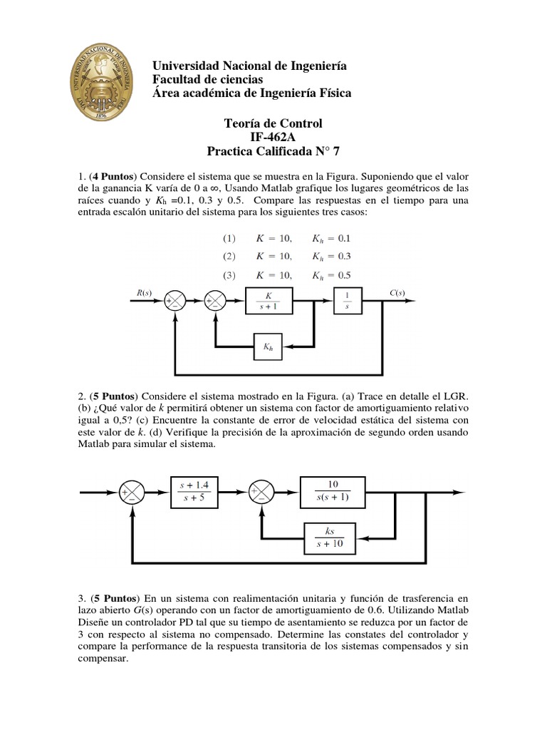 7ma Practica Calificada Teoria de Control 2020-I | PDF | Temperatura ...