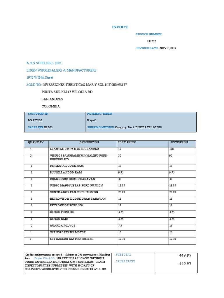 Invoice for A & S Suppliers Purchase | PDF | Dodge | Motor Vehicle ...