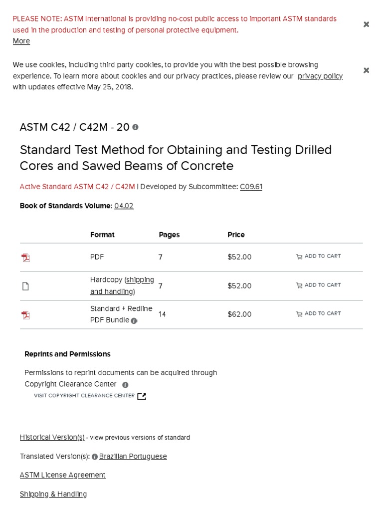 ASTM C42 C42M 20 Standard Test Method For Obtaining and Testing