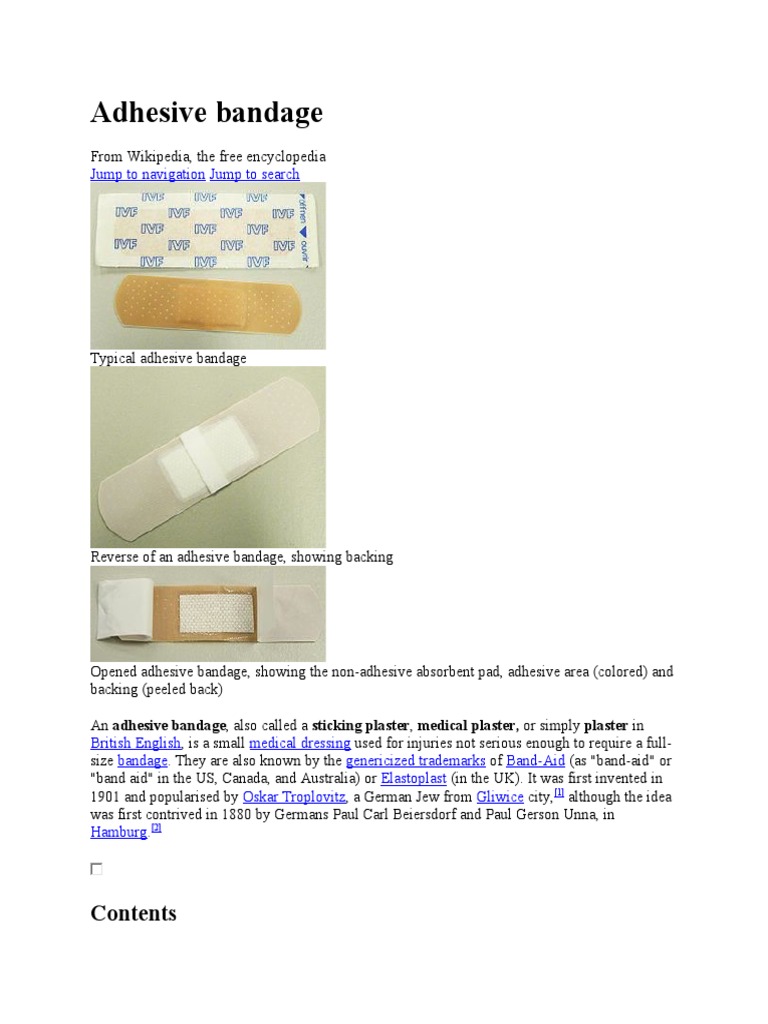 Adhesive Bandage Jump To Navigation Jump To Search PDF First Aid Nature