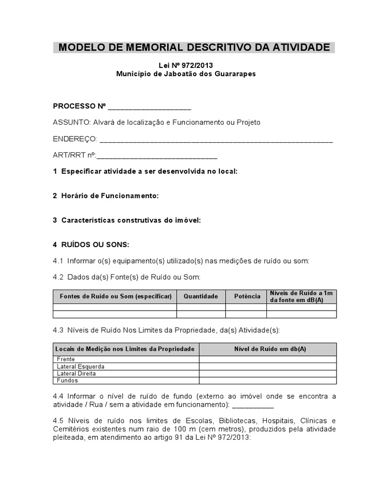 Modelo de Memorial Descritivo de Atividades | PDF | Barulho | Som