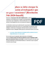 En qué plazo se debe otorgar la indemnización al trabajador que no gozó vacaciones