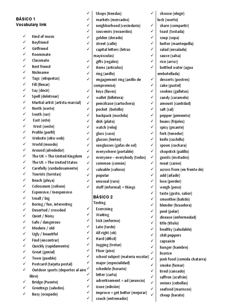 ICPNA Basic English Level 1 Vocabulary | PDF | Foods | Nature