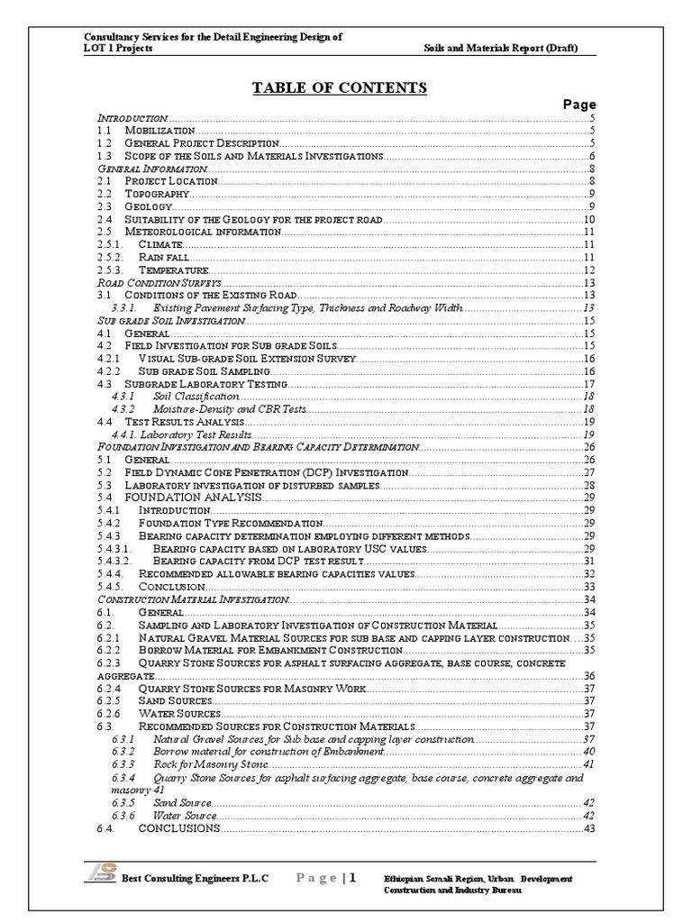 Soil and Materials Report JIGJIGA Lot 1 | PDF | Road | Road Surface
