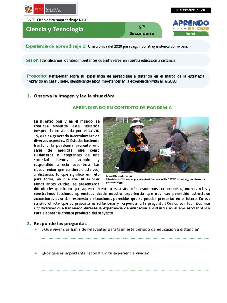 Ficha de Autoaprendizaje Semana 3 Ciencia y Tecnologia 5° Grado PDF ...