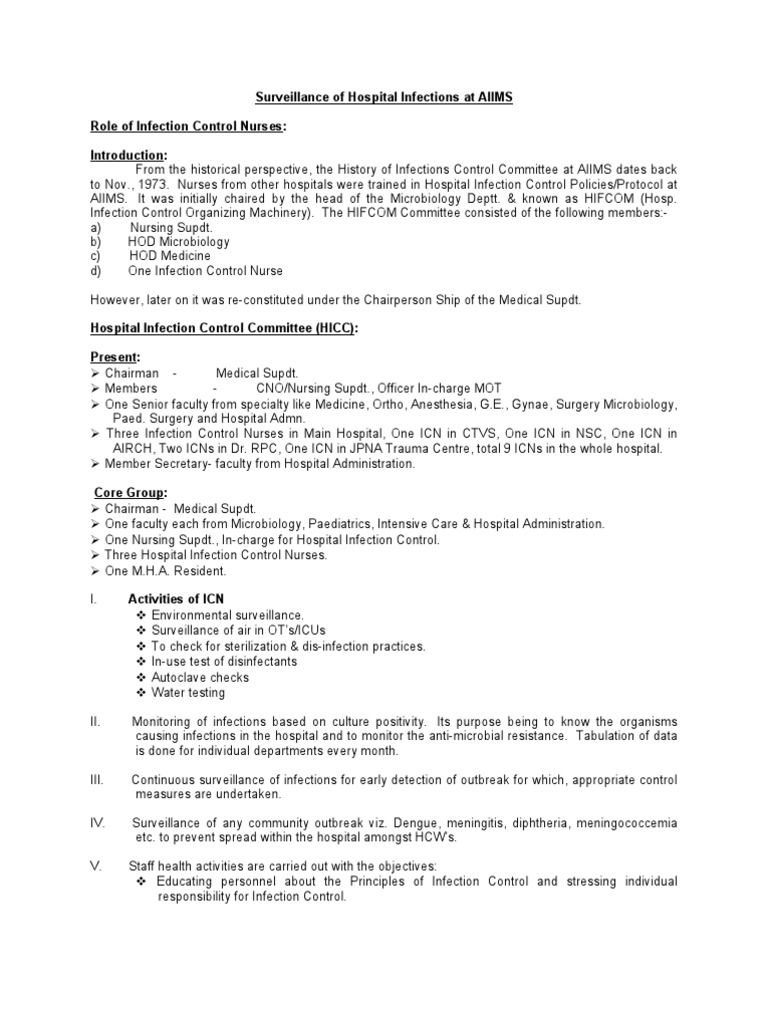 AIIMS Infection Control Surveillance Report | PDF | Infection Control ...
