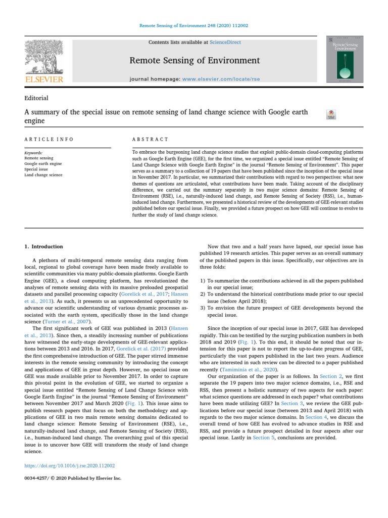 A Summary of The Special Issue On Remote Sensing of Land Change Science ...