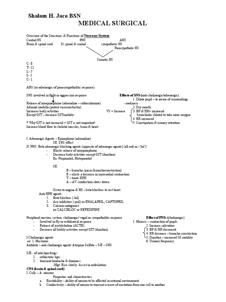 medical surgical notes Multiple Sclerosis Stroke