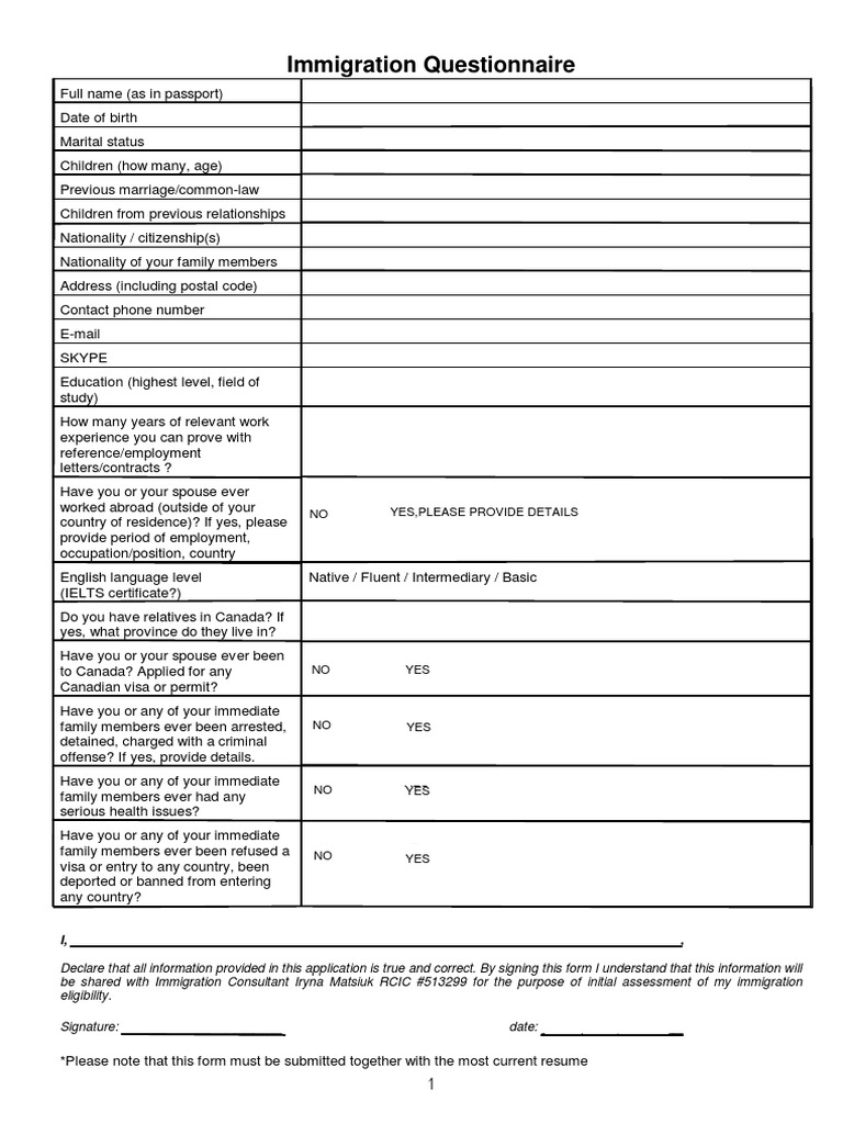 Immigration Eligibility Form | PDF | Travel Visa | Immigration