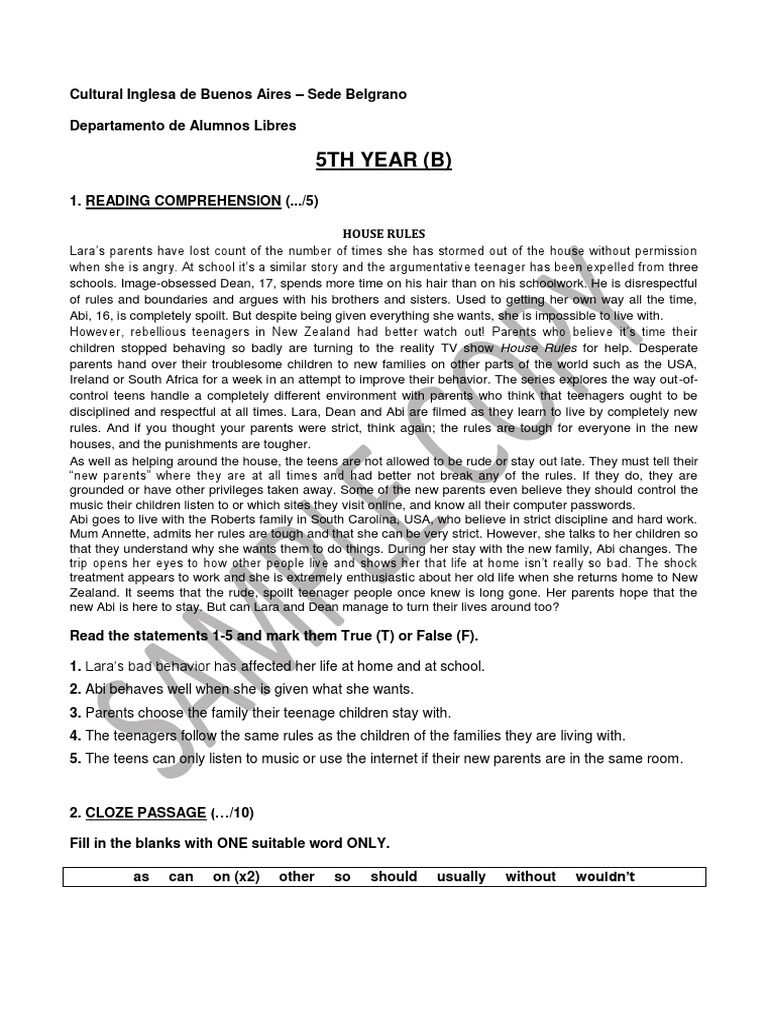 5TH Year B PDF PDF Adolescence