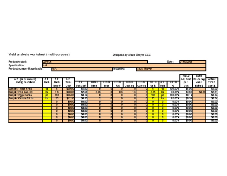 Multi-Purpose Yield Analysis Worksheet | PDF | Animal Products | Food ...