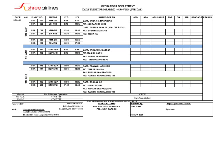 Daily Flight Schedule - Nov 3, 2020 | PDF | Aviation | Aeronautics