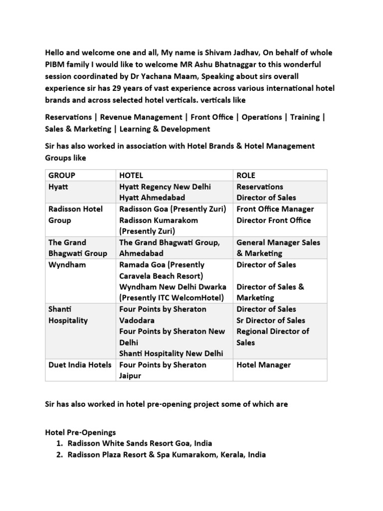 Speech Script | PDF | Hotel | Hospitality Industry
