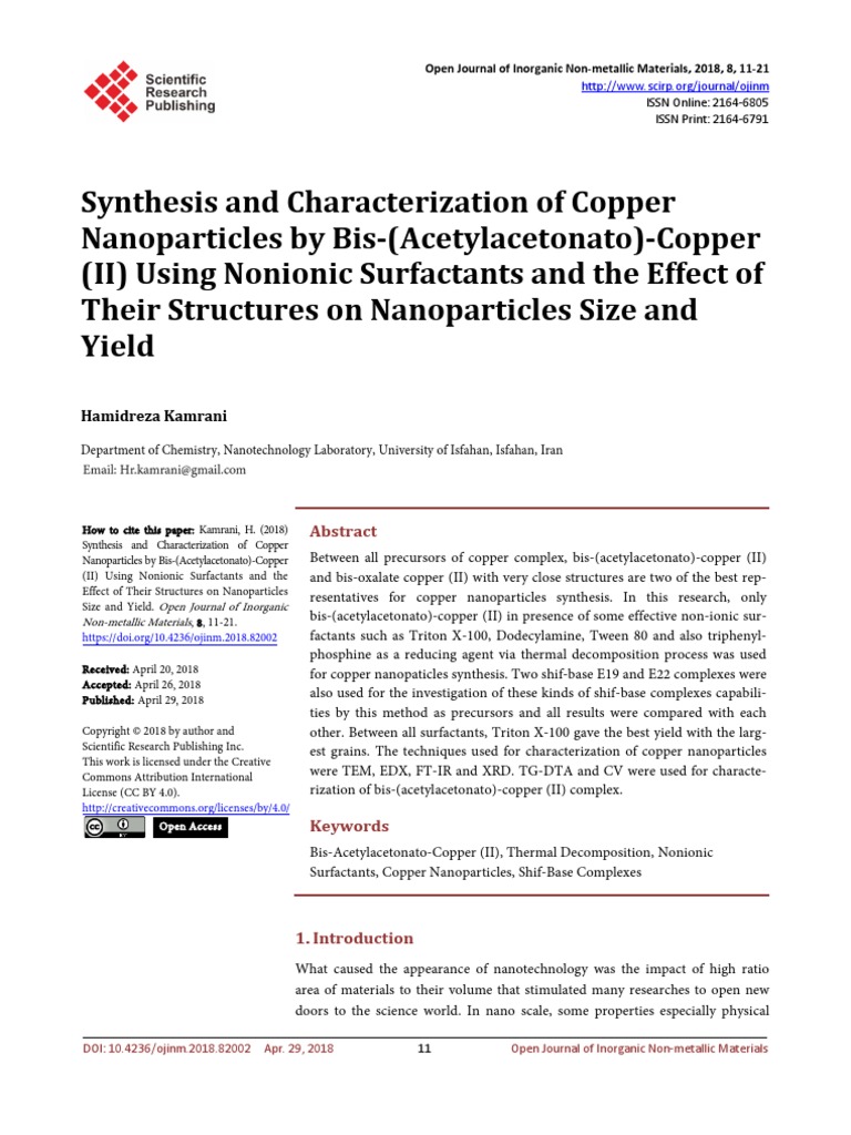 Synthesis and Characterization of Copper Nanoparti PDF | PDF ...