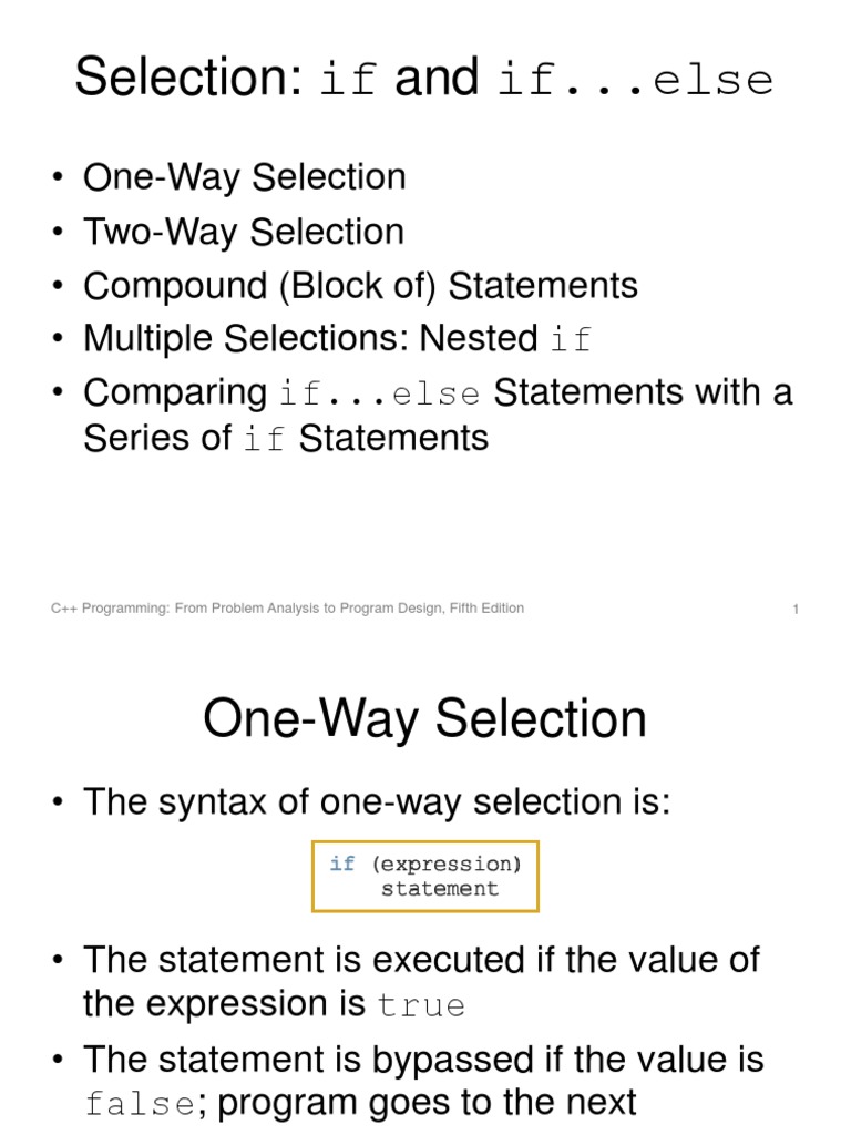 C++ Selection Statements Explained | PDF | C++ | Software Development