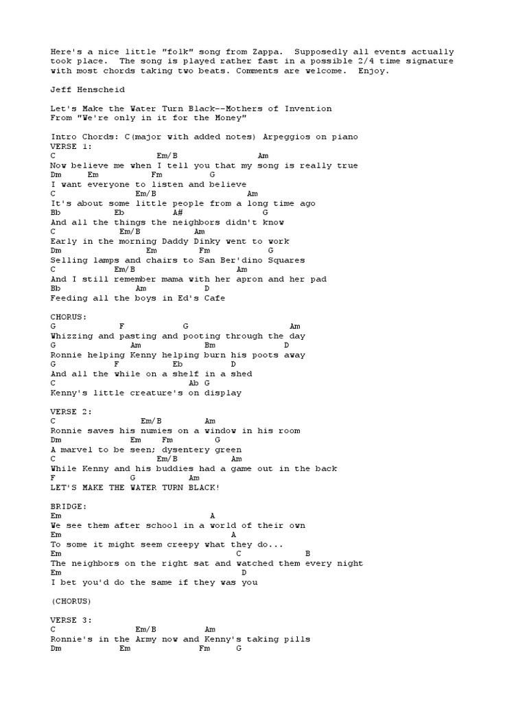 Zappa Let's Make The Water Turn Black PDF Entertainment (General)