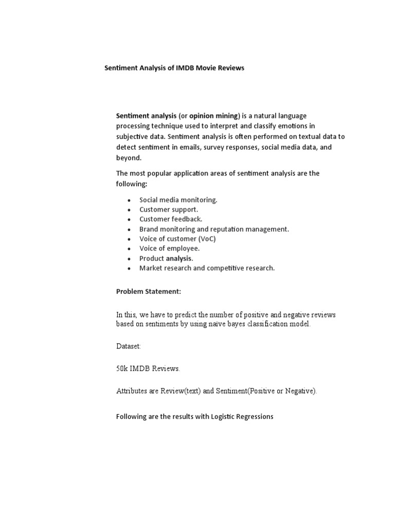 IMDB Movie Review Sentiment Analysis | PDF | Career & Growth | Business