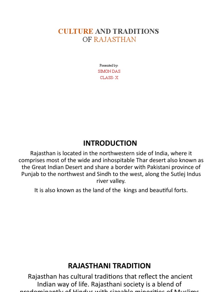 Culture and Tradition of Rajasthan | PDF
