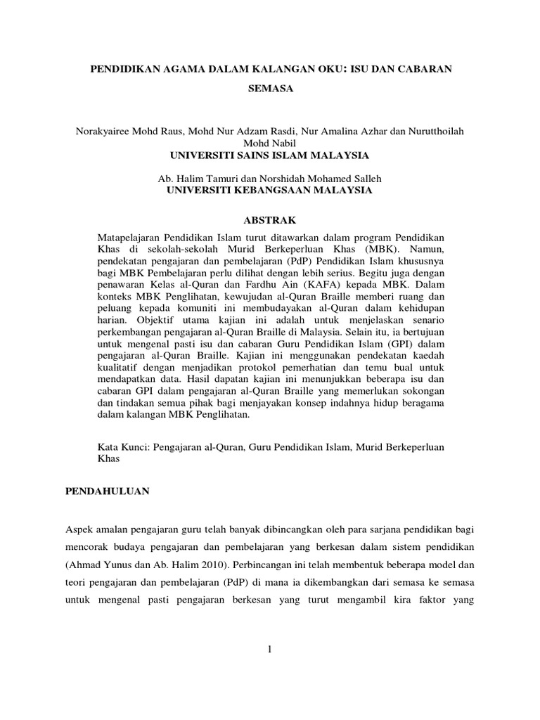 Pend Islam Bagi Murid Berkeperluan Khas Pdf