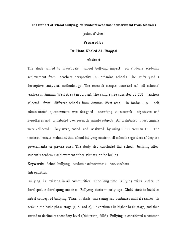 The Impact Of School Bullying On Students Academic Achievement From