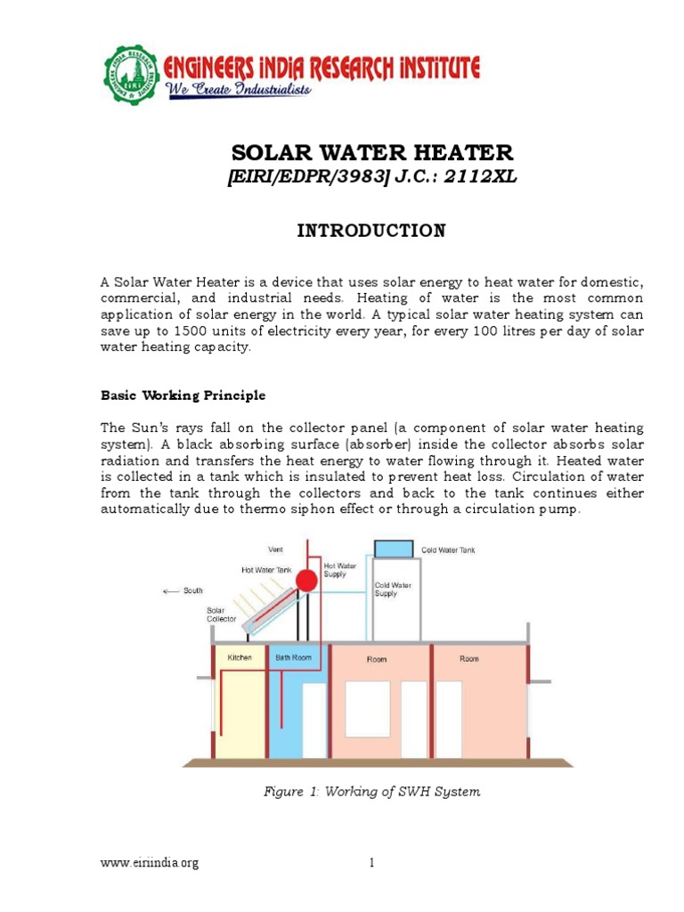 Solar Water Heater Project Overview | PDF | Water Heating | Solar Energy