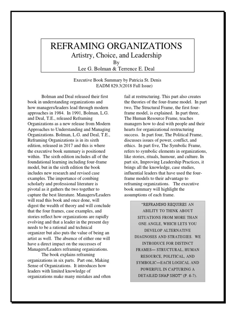 Reframing Leadership Understanding Organizations Through Bolman and
