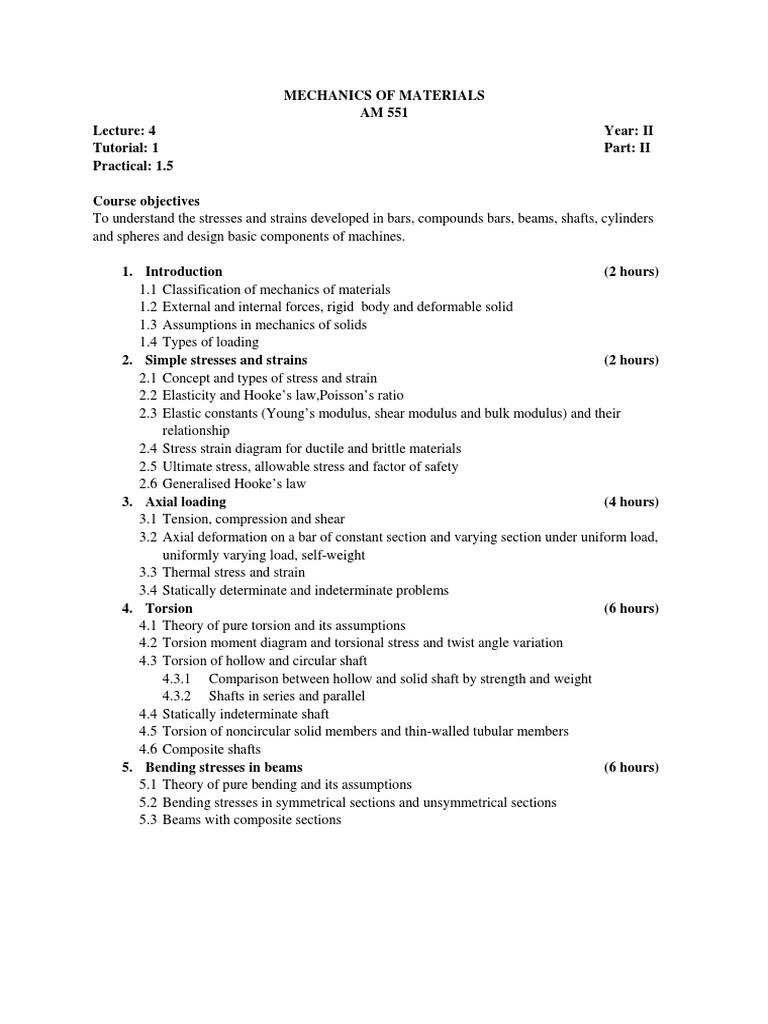 Mechanics of Materials Course Overview | PDF | Stress (Mechanics ...