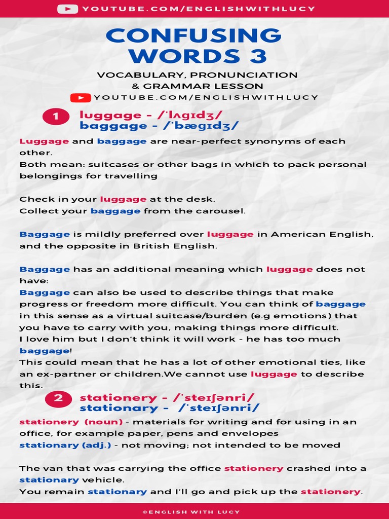 Confusing Words 3 - Voc - Pron - Gram | PDF | Baggage
