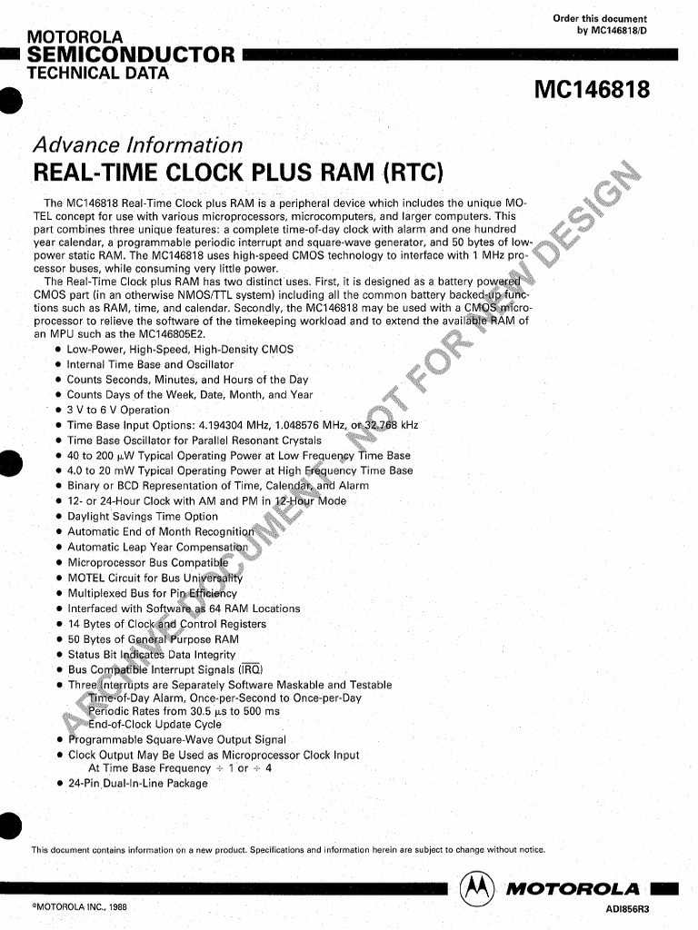 Ram (RTC) : Advance Information | PDF | Hertz | Electronic Oscillator