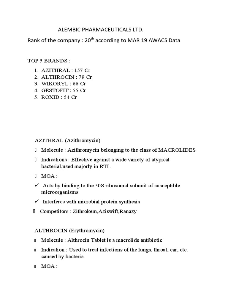 Alembic Pharmaceuticals LTD PDF Drugs Medical Specialties
