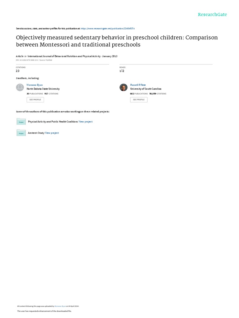 Objectively Measured Sedentary Behavior in Prescho | PDF | Dependent ...