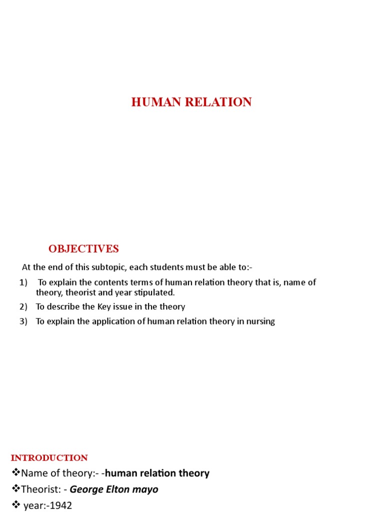 Human Relations Theory in Nursing | PDF | Nursing | Leadership