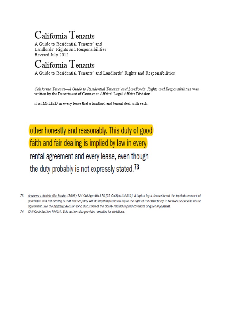 California Tenants' Rights Guide | PDF