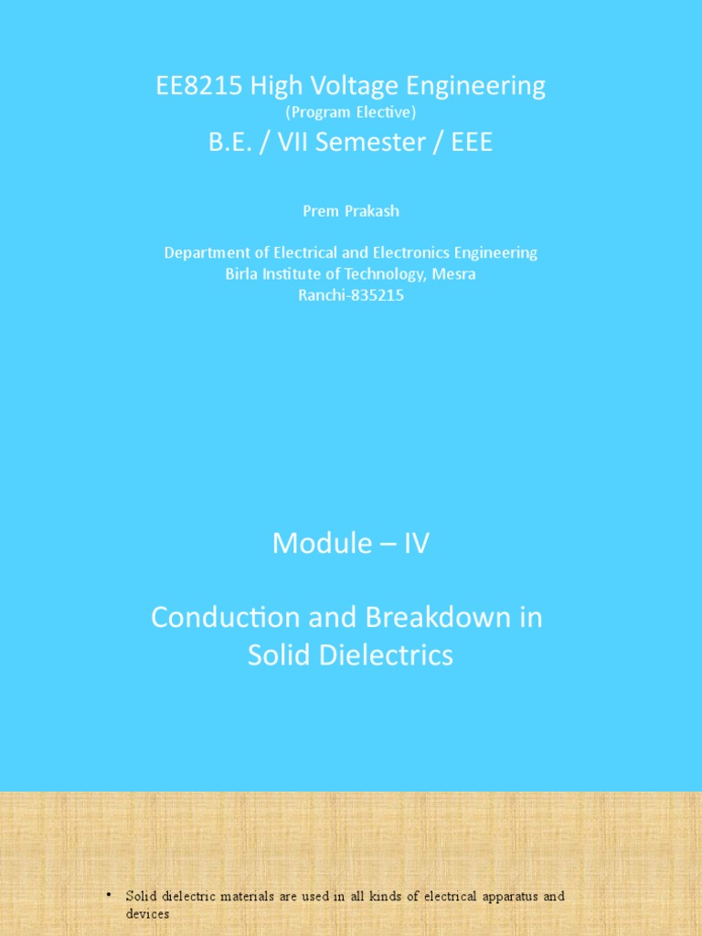 Breakdown Mechanisms in Solid Dielectrics | PDF | Electrical Breakdown ...
