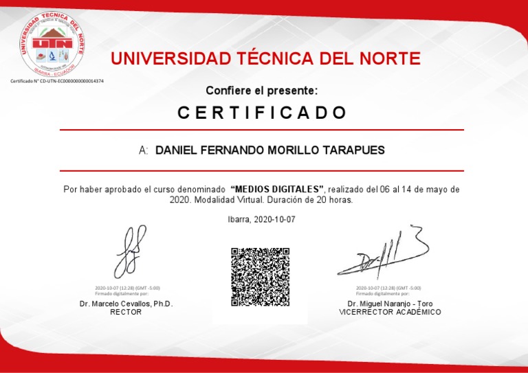 Universidad Técnica Del Norte: Certificado | PDF | Negocios