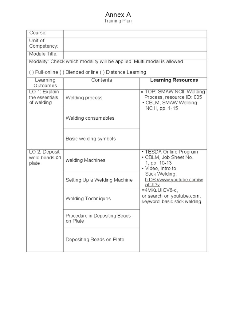 Welding Training Plan Overview | PDF