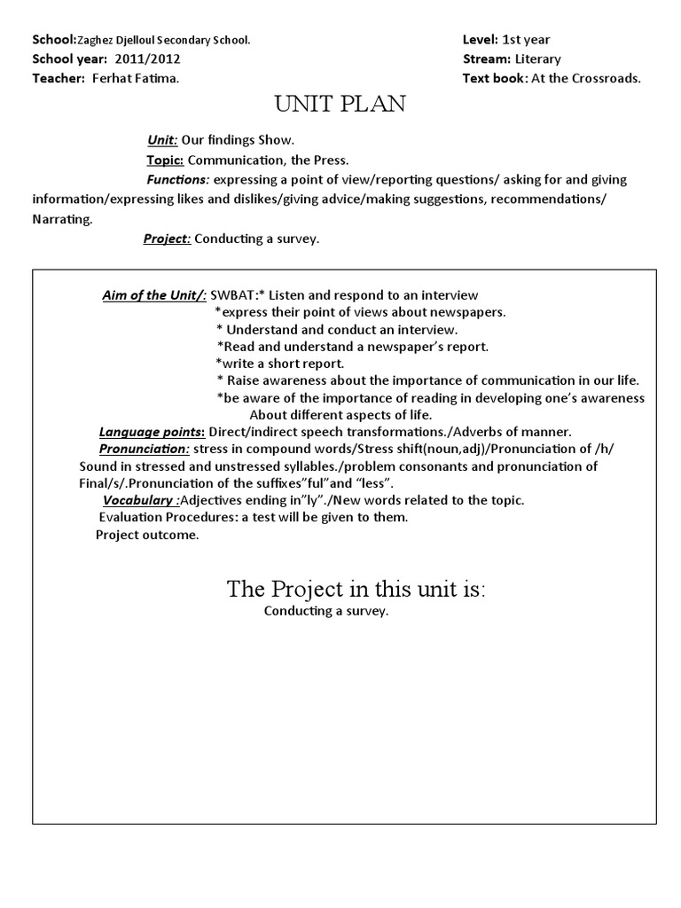 Unit Plan: Unit: Our Findings Show | PDF | Stress (Linguistics) | Speech