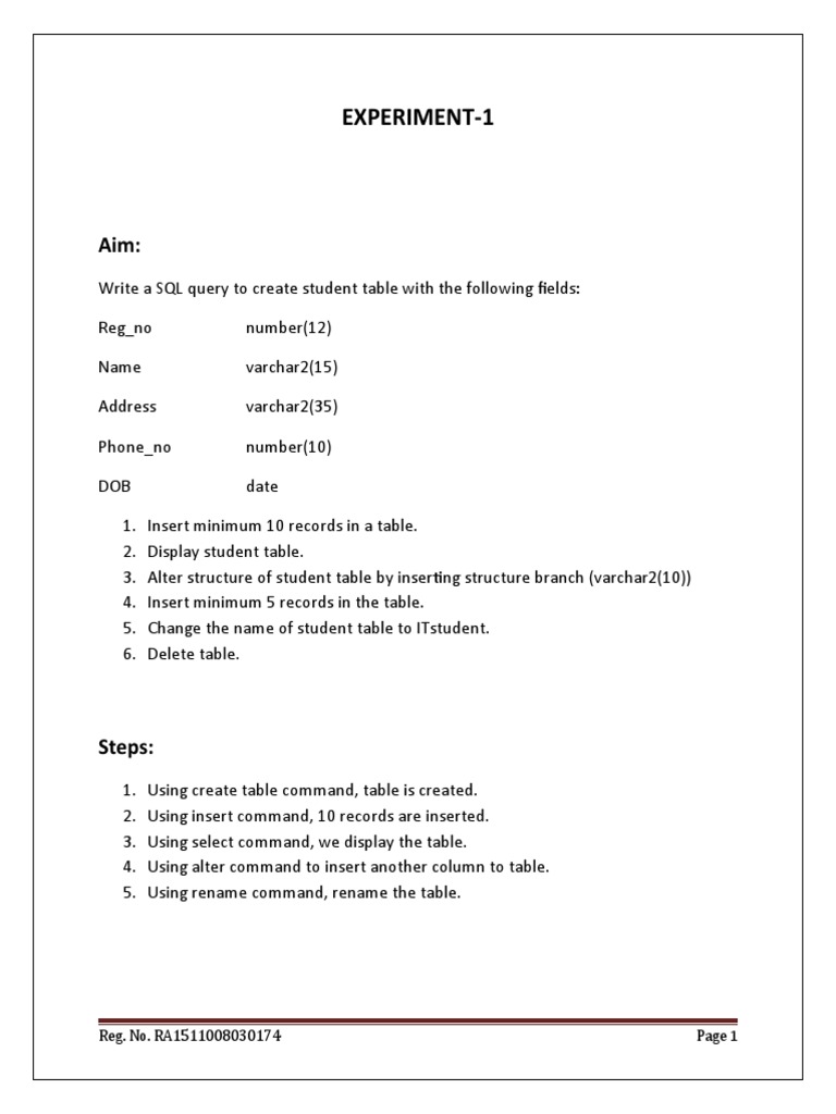 SQL queries to create student table | PDF | Data Management ...
