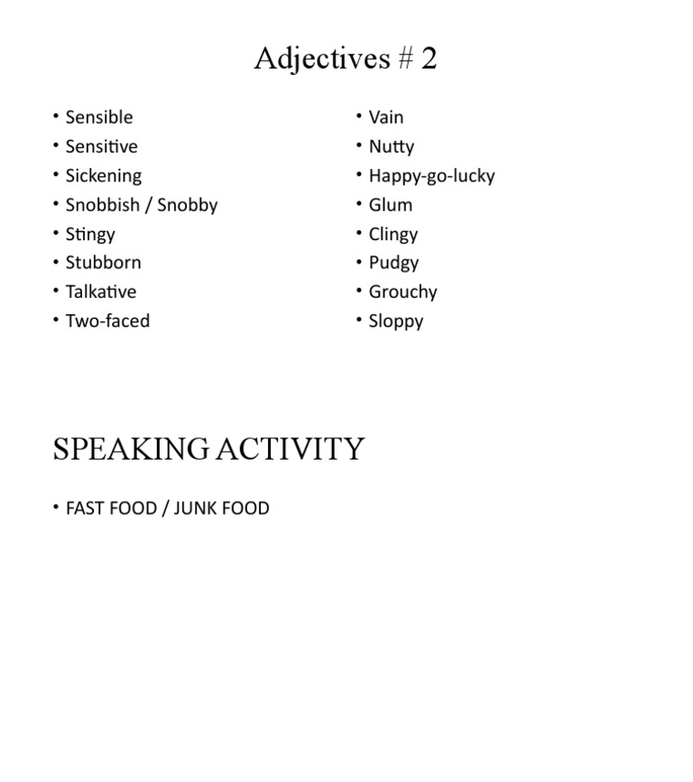List of Adjectives and Speaking Activity | PDF