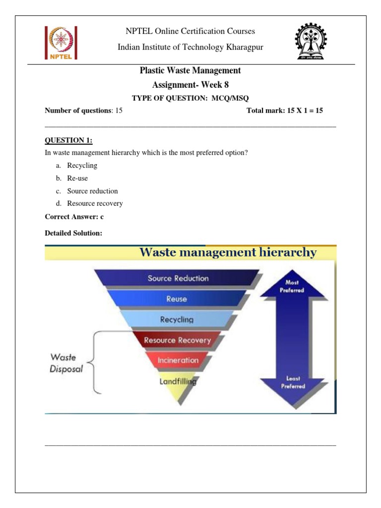 NPTEL Week 8 Plastic Waste Management | PDF | Recycling | Waste Management