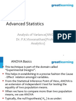 Advanced Statistics: Analysis of Variance (ANOVA) Dr. P.K.Viswanathan (Professor Analytics)