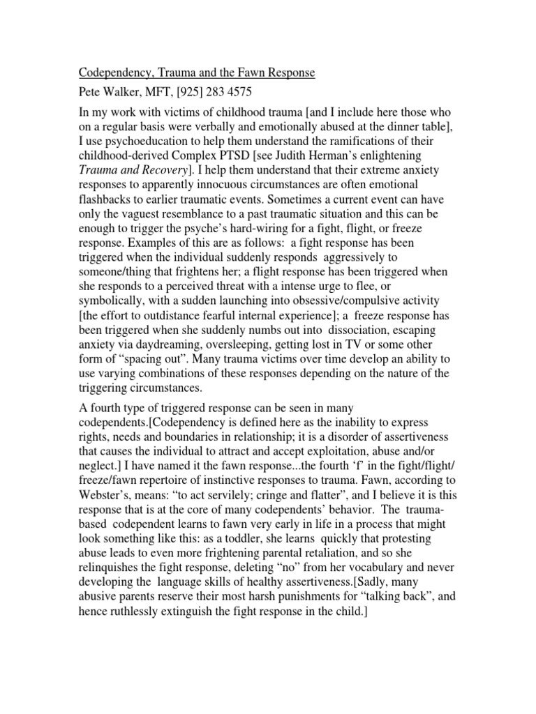 Codependency Trauma Fawn Response PDF Psychological Trauma Grief