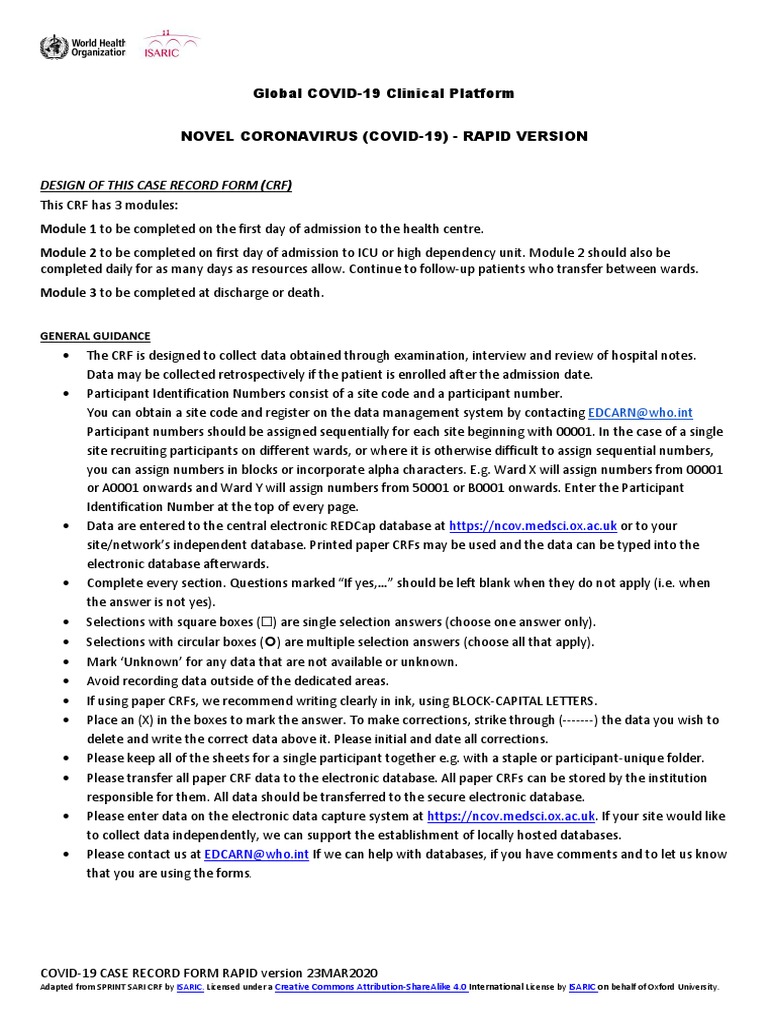 Design of This Case Record Form (CRF) : General Guidance | PDF ...