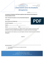 Demande Dinscription Pour Les Etudiants Derogataires PDF