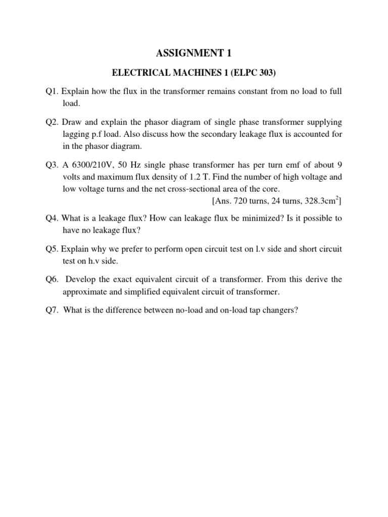 Assignment 1: Electrical Machines 1 (Elpc 303) | PDF | Science ...